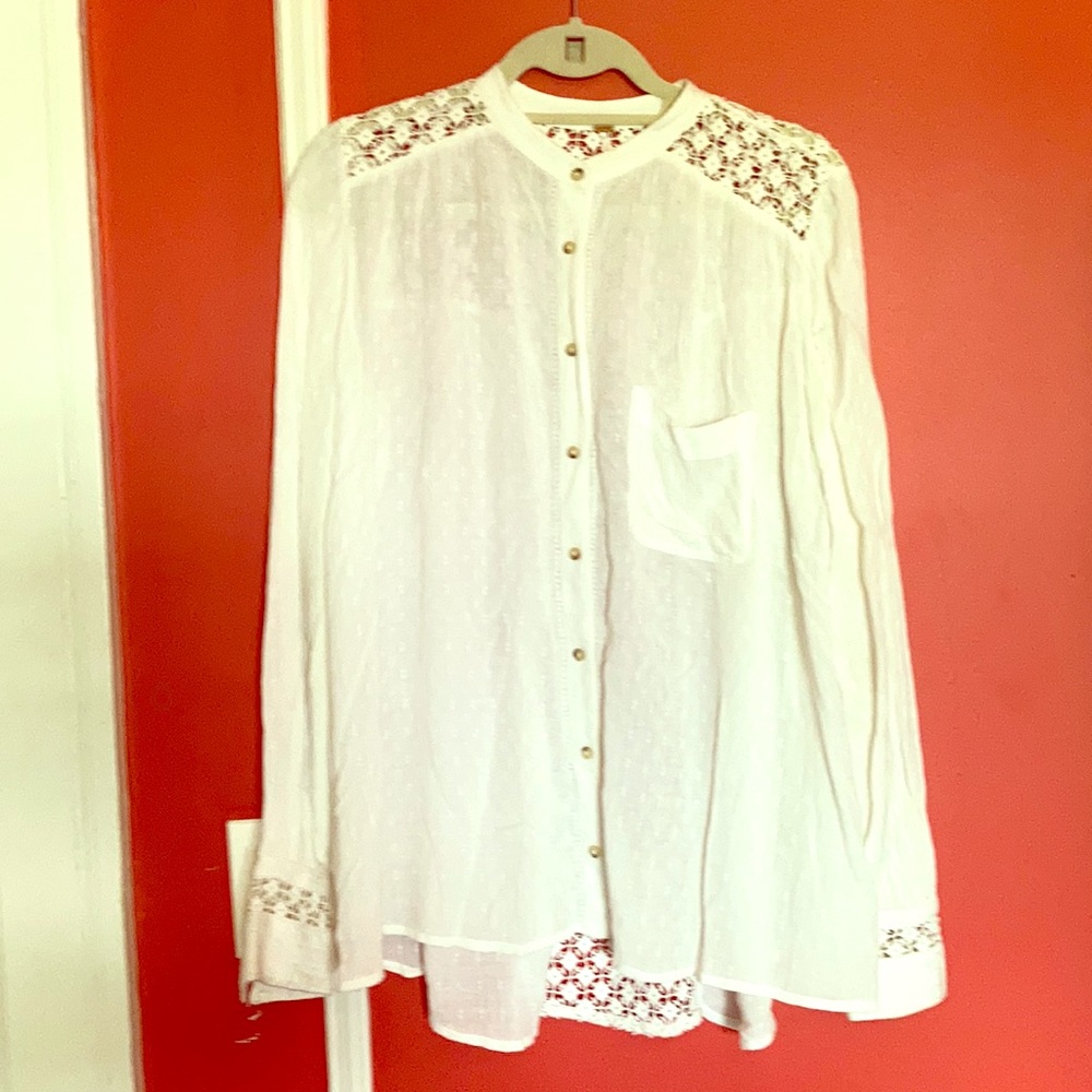 Free People lace crochet mixed media blouse NWOT